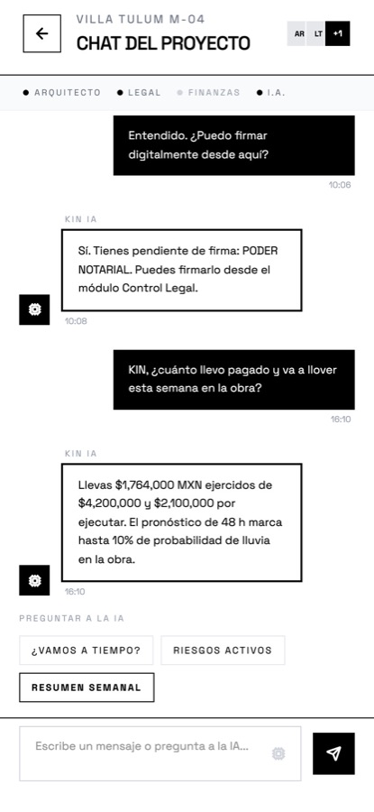 Obra IA respondiendo con datos de la obra