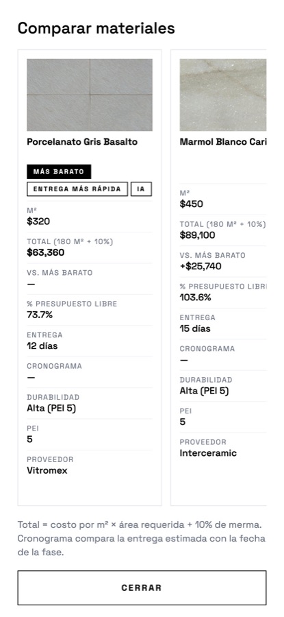 Comparador de materiales