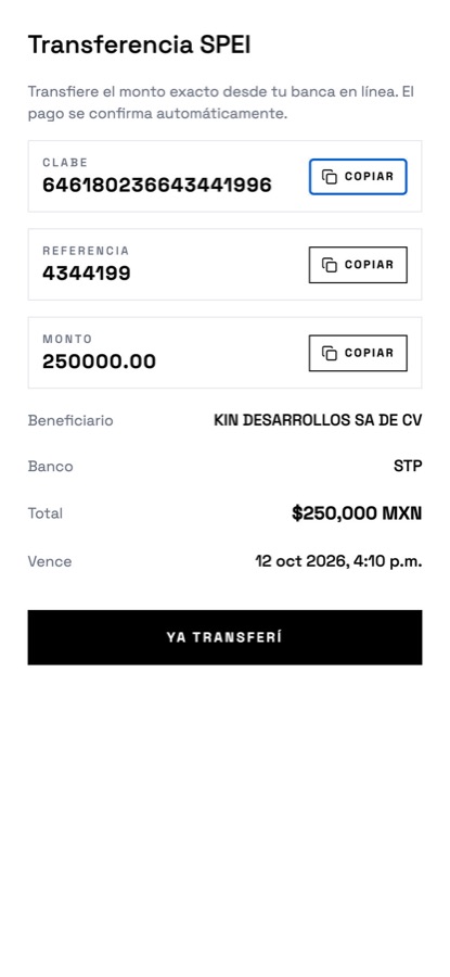 Datos de transferencia de una estimación